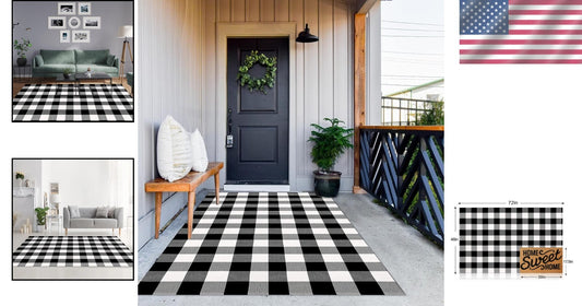 Durable Cotton Buffalo Plaid Doormat, 72x48 Inches - Water-Resistant & Easy Care