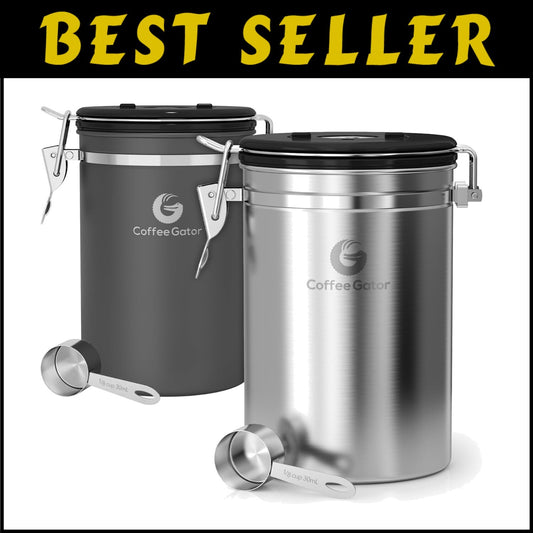 Coffee Freshness Kit: 2-Pack Airtight Canisters with CO2 Release & Date-Tracker