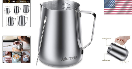 50oz Stainless Steel Milk Frothing Pitcher & Latte Art Pen for Home Baristas