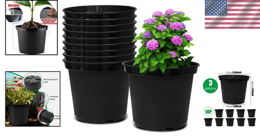 Durable Black 10-Inch Plant Pots with Drainage Holes – 10 Pack for Garden Lovers