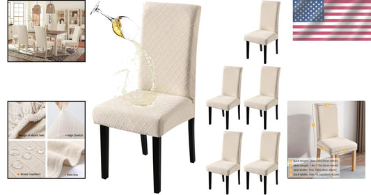 Elegant Washable Parsons Chair Slipcovers - 6-Pack Waterproof Covers in Beige