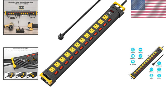 Durable 9FT Metal Power Strip with 12 Outlets & Individually Controlled Switches