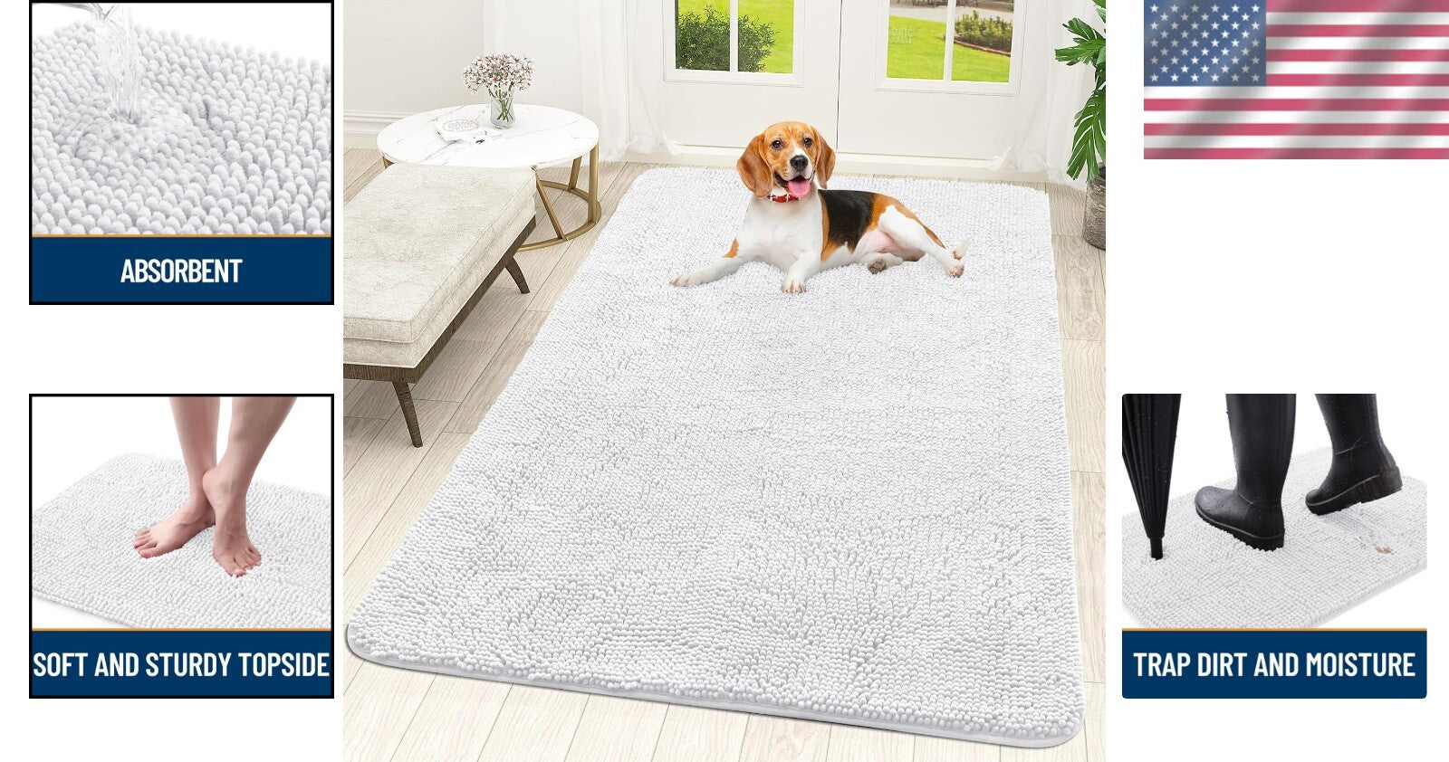 Soft Chenille Absorbent Non-Slip Dog Mat 59x35 - Elegant Indoor Carpet