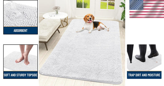 Soft Chenille Absorbent Non-Slip Dog Mat 59x35 - Elegant Indoor Carpet