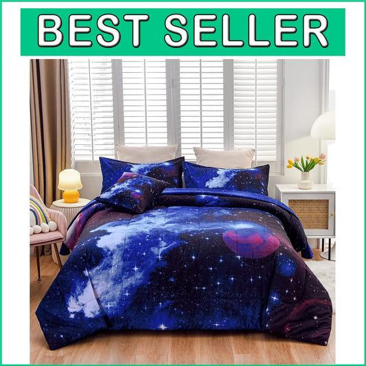 3D Galaxy Print Bedding Set: 6-Piece Comforter & Sheet Set for Boys and Girls