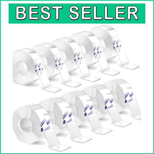 10 Roll Heavy Duty Double Sided Clear Tape - Strong Adhesive for All Surfaces
