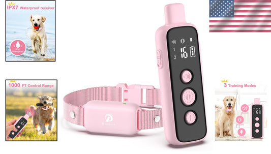 Light Pink Dog Training Collar with Beep, Vibration & Shock - Adjustable Size