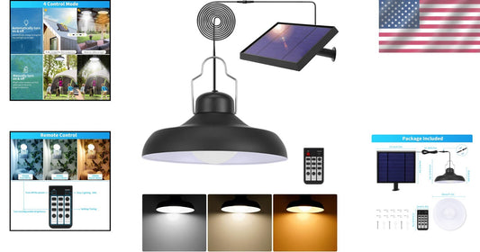 Adjustable Color Temperature Solar Pendant Light - Remote-Controlled & Dimmable