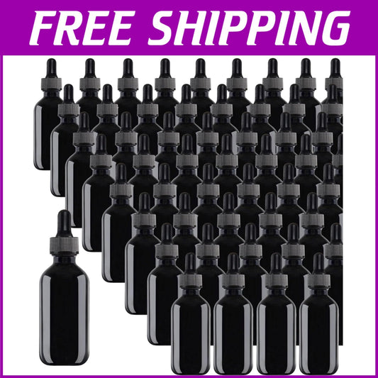 Elegant 48-Piece 2oz Black Boston Round Dropper Bottle Set for Easy Storage