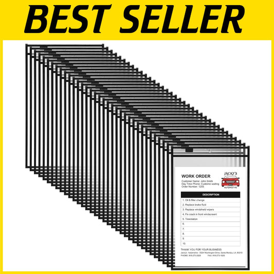Durable Plastic Dry Erase Ticket Holders - 50 Oversized Clear Sleeves 12 x 18.6