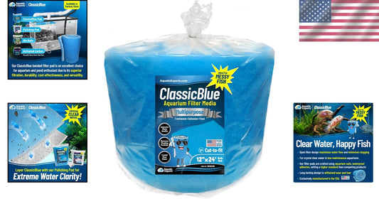 Durable Blue Polyester Aquarium Filter Pad - 12"x24' Roll for Custom Fit