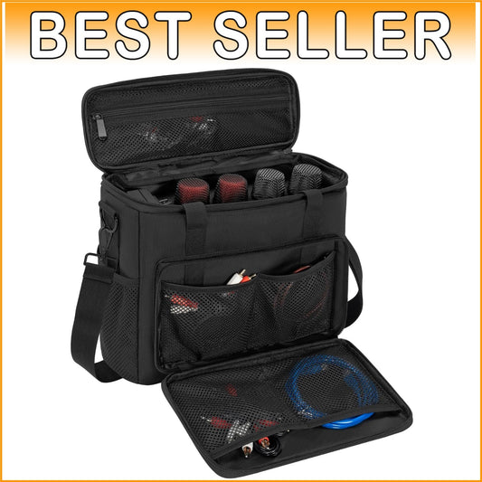 Durable Black Microphone Carrying Case with Foam & Adjustable Shoulder Strap