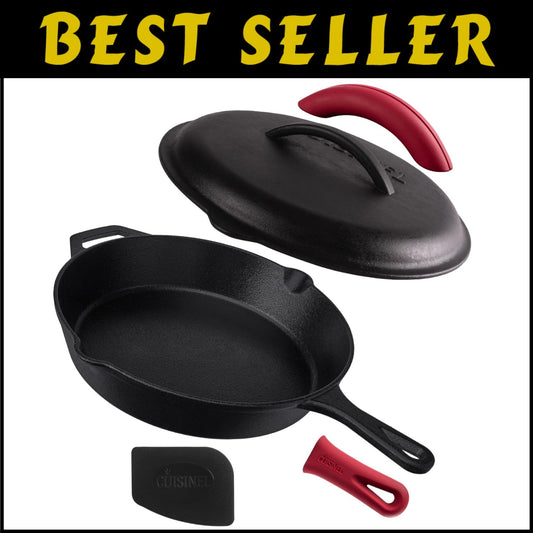 12-Inch Pre-Seasoned Cast Iron Skillet with Lid - Versatile Cooking Companion