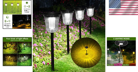 200 Lumens Solar Pathway Lights - Waterproof Outdoor Lights, 4 Pack Set