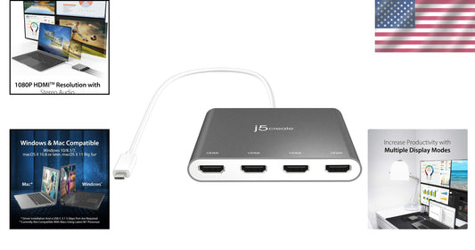 USB-C to 4-Port HDMI Adapter Hub: Boost Productivity with Multi-Monitor Support
