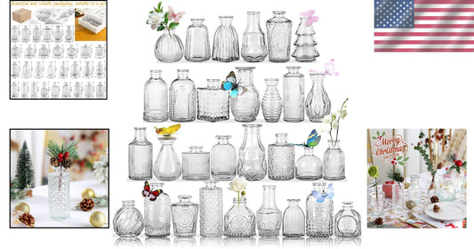 Hand-Blown Clear Glass Bud Vases - Set of 30 for Stunning Table Arrangements