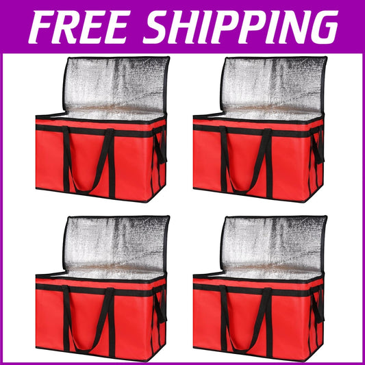 Eco-Friendly Insulated Grocery Shopping Bags 4-Pack - Red, Stylish & Practical