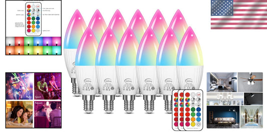 Dimmable E12 Candelabra LED Bulbs with Remote, 12 Pack - 5W, 5000K Brightness
