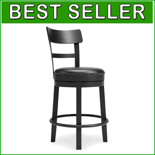 Antiqued Black Faux Leather Bar Stool with Swivel - Perfect for Rustic Decor