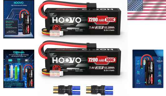 2 Pack 7200mAh 2S Lipo Battery for High-Speed RC Racing - Hard Case Protection
