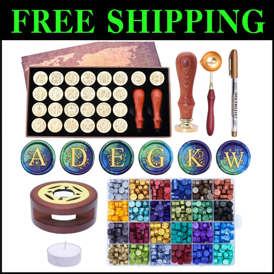 Elegant A-Z Wax Seal Set with 624 Beads & Warmer for Personalized Invitations