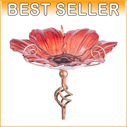 31-Inch Decorative Glass Birdbath with Easy Assembly & Metal Stake for Garden