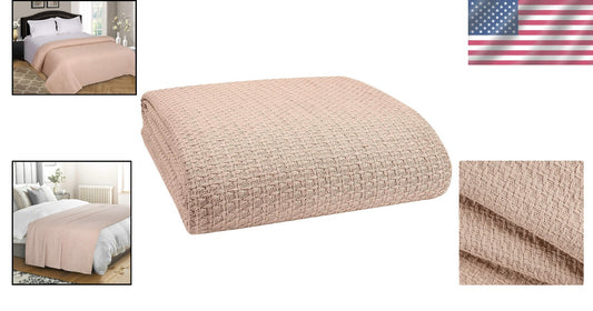Breathable 100% Cotton King Size Bed Blanket in Beige - Cozy Year-Round Comfort