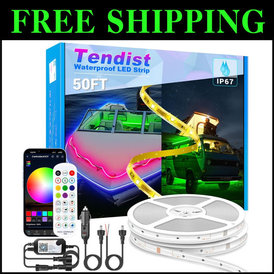 Customizable 50FT LED Strip Lights for Boats - IP67 Waterproof & App Controlled