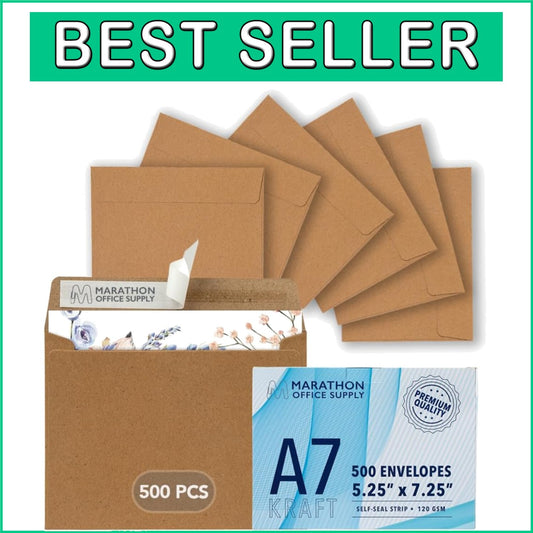 Versatile A7 Kraft Invitation Envelopes – 500 Count, Printer-Friendly, Self-Seal