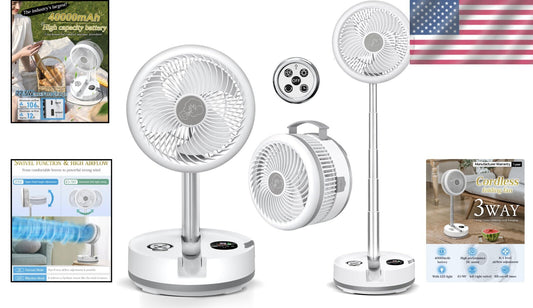 10-Inch Oscillating Portable Fan with Remote, LED Lights & 114HR Battery Life