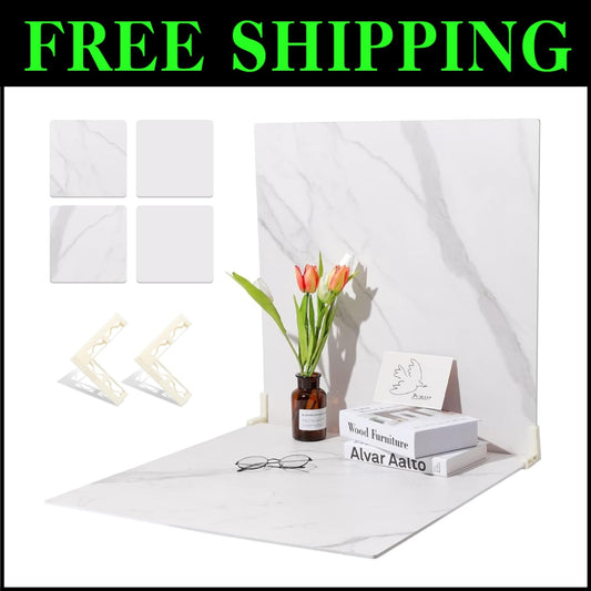 Versatile Marble and White Photography Backdrop Boards with Brackets - 2 PCS Set