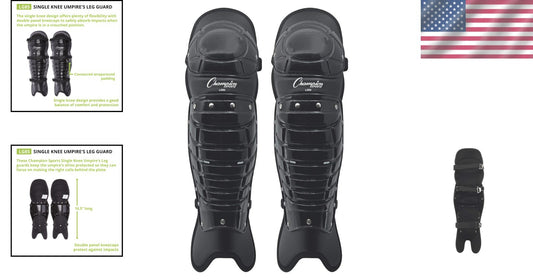 Enhanced Comfort Single Knee Umpire Leg Guards - Pair of 16.5” Black Shin Pads