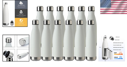 12 Pack 17oz Insulated Sport Water Bottles - Leak-Proof Stainless Steel
