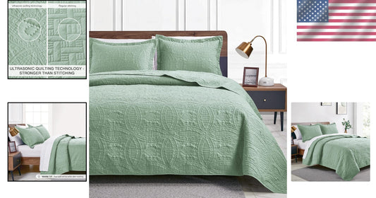 Modern Coin Pattern King Quilt Set - Soft, Durable Bedspread for All Seasons