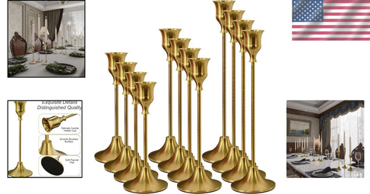 12-Piece Brass Gold Vintage Candlestick Holders for Weddings and Celebrations