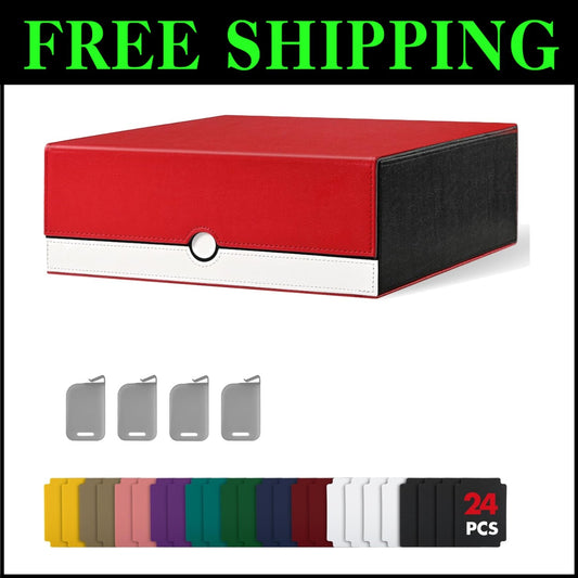 Premium 4-Row Card Storage Box with Magnetic Closure & 24 Colorful Dividers