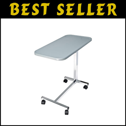 Durable Grey Composite Overbed Table with Casters – Ideal for Home or Hospital