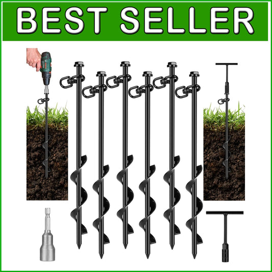 6 Heavy-Duty Spiral Ground Stakes with T-Handle Wrench - Perfect for Outdoors