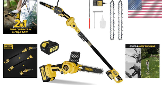 Cordless 2-IN-1 Pole Saw & Mini Chainsaw with 6-Inch Blade – 21V Battery Powered