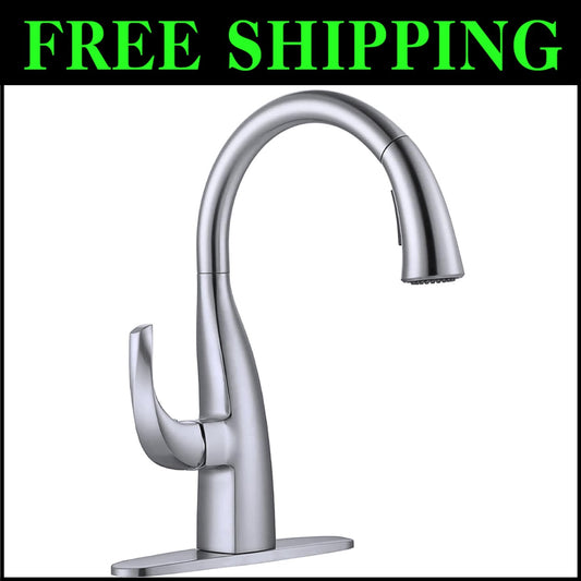 Elegant Brushed Nickel Kitchen Faucet with Pull-Down Sprayer – High Arc Design