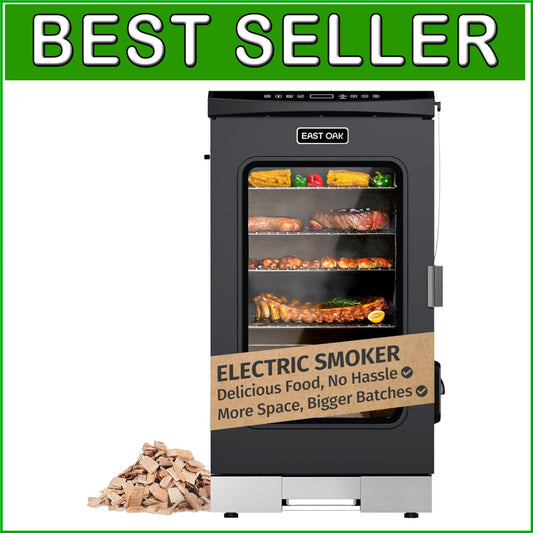 Elegant 30-Inch Electric Smoker with Glass Door & Meat Thermometer - BBQ Delight
