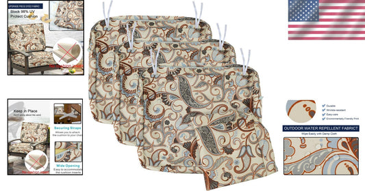 UV-Resistant Vintage Cushion Slip Covers with Ties - Fits 24x22x4 Inch Chairs