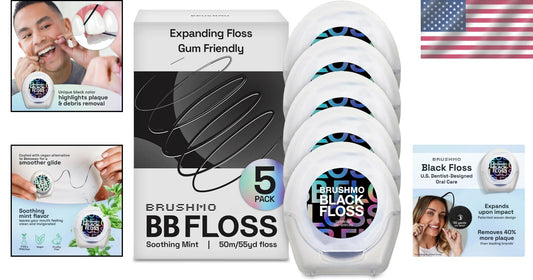 Black Floss: Expanding Mint Dental Floss for Superior Plaque Removal - 275 Yards