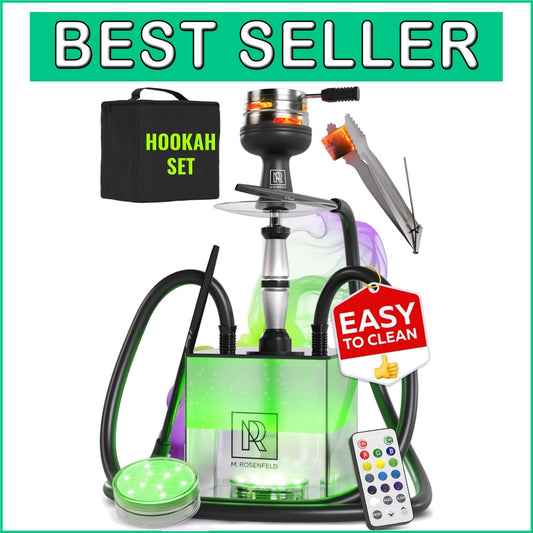 Black LED Hookah Set with 2 Hoses – Durable, Easy to Clean & Perfect for Gifting
