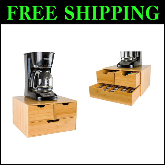 Elegant Extra Large Bamboo Coffee Pod Organizer with Sliding Drawers - 2 Tiers