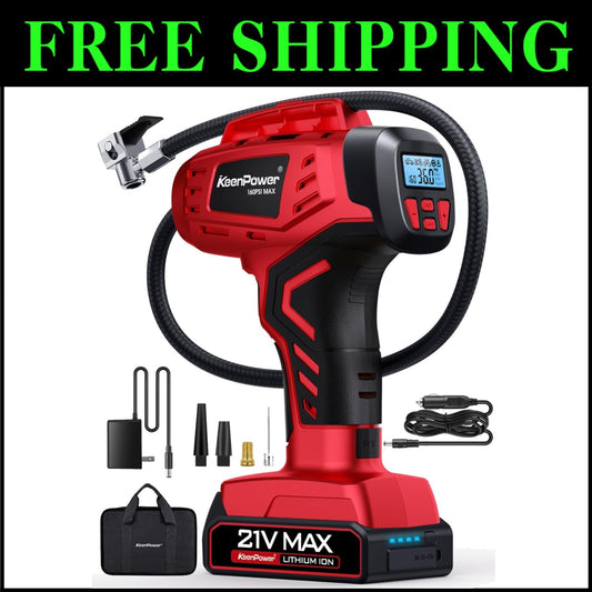 Field-Ready Tire Air Pump - Digital Pressure Gauge, 160 PSI & Dual Power Supply