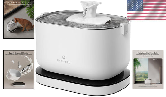 Cordless 2.5L Battery-Operated Cat Water Fountain with Stainless Steel Tray