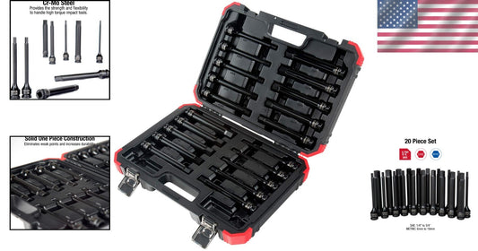 20pc 1/2" Drive Impact Hex Driver Set - Durable Steel for Versatile Fastening