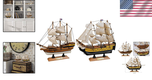 Fully Assembled Mayflower & Victory Model Ships - Nautical Decor Set (2 Pack)