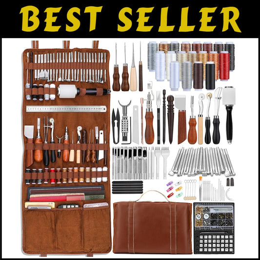 All-in-One Leather Craft Supplies Kit with Custom Handbag and Professional Tools